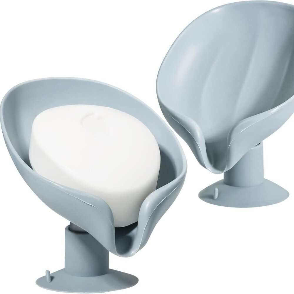 Self Draining Soap Holder With Suction Cup - Set of 2 - Gray